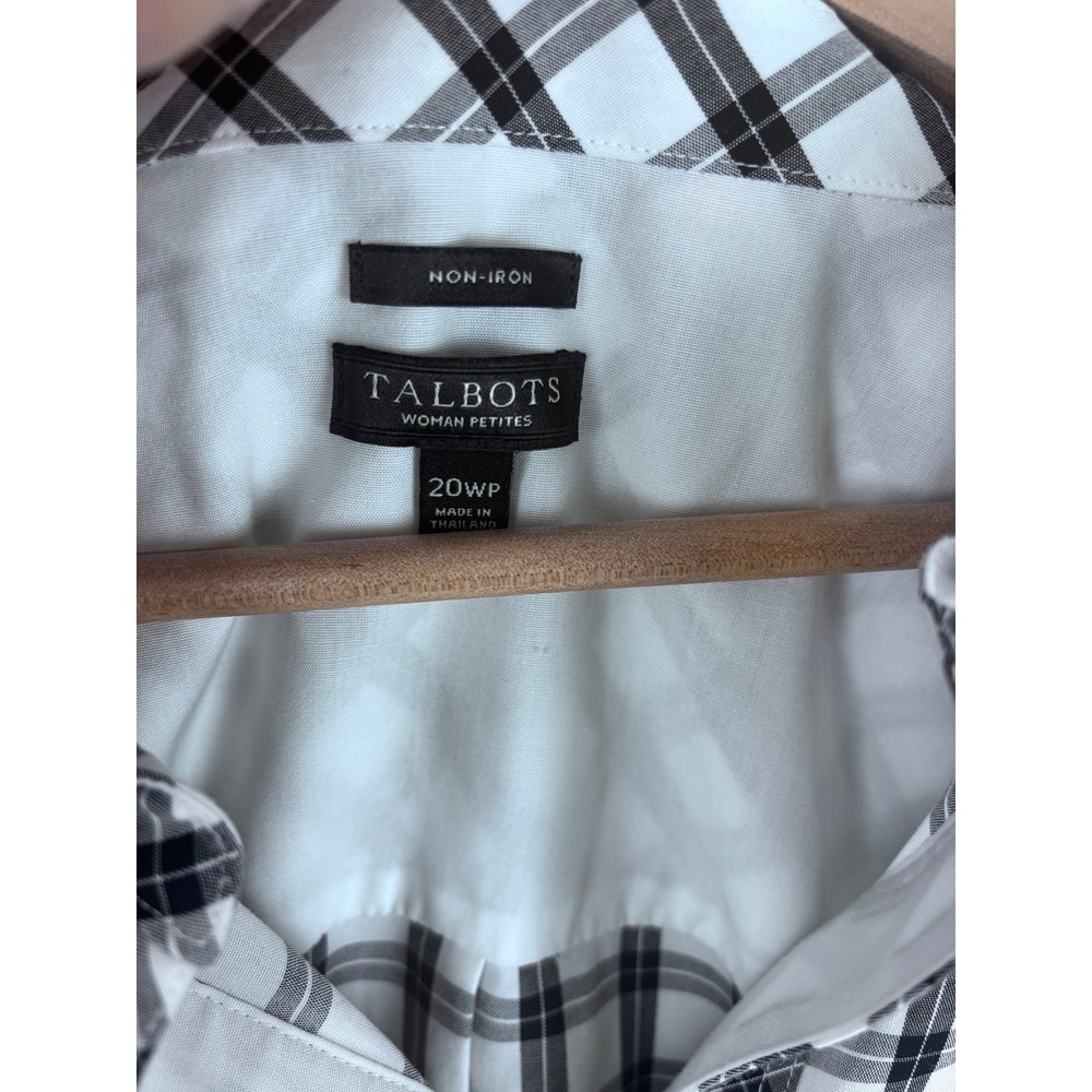 Talbots Woman Petites Non-Iron Plaid Popover Tunic 20WP Black White Casual - Picture 2 of 8